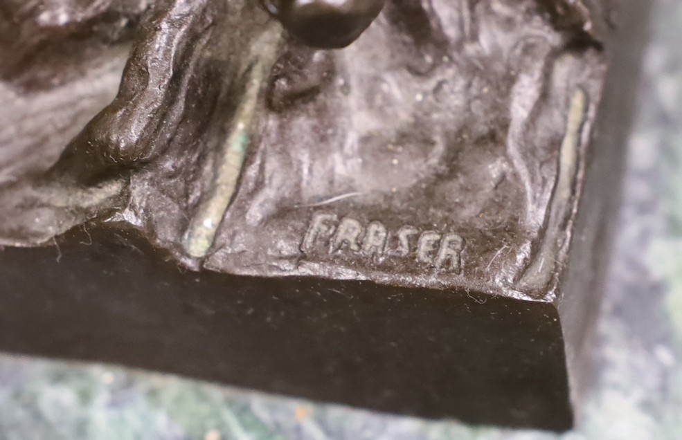 After James Earle Fraser, bronze group, ‘End of the Trail’ on marble base, 40cm total height